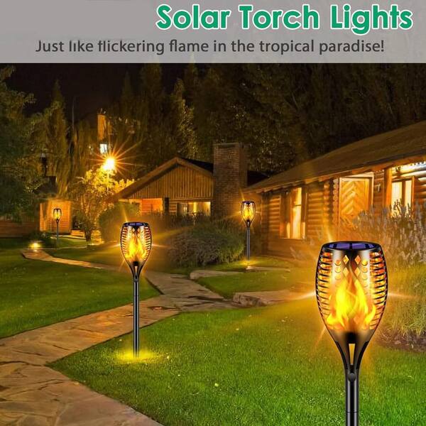 4-Pack 96-LED Solar Tiki Torch Lights – Flickering Flame Effect, Dusk-to-Dawn, 43" Tall