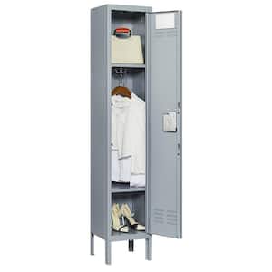 12 in.  W x 66 in.  H x 12 in.  D 2-Shelf Steel Freestanding Cabinet and Steel Storage Lockers with 1 Door in Grey