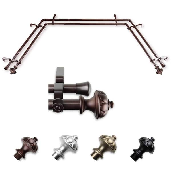 EMOH 13/16" Dia Adjustable 20"-36", 38"-72" Bay Window Double Curtain Rod with Nicolas Finials in Cocoa