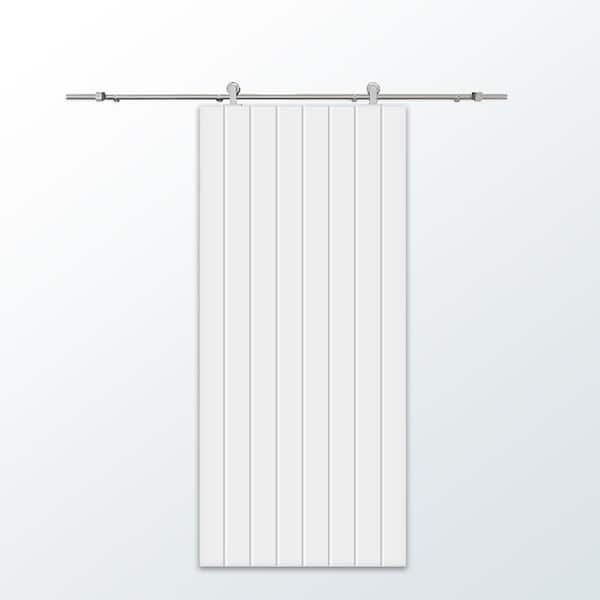 CALHOME 30 in. x 96 in. White Painted Composite MDF Paneled Interior Sliding Barn Door with Hardware Kit