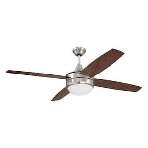 Phaze II 52 in. Indoor Brushed Nickel Finish Ceiling Fan, Integrated Single Light Kit & 4-Speed Wall Control Included