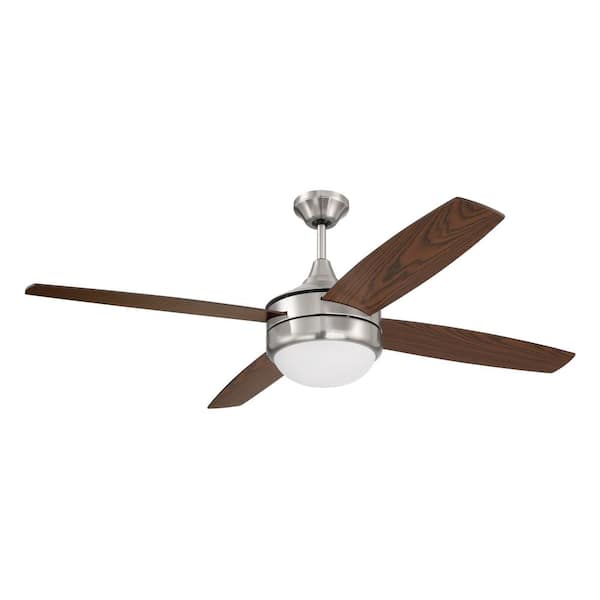CRAFTMADE Phaze II 52 in. Indoor Brushed Nickel Finish Ceiling Fan, Integrated Single Light Kit & 4-Speed Wall Control Included