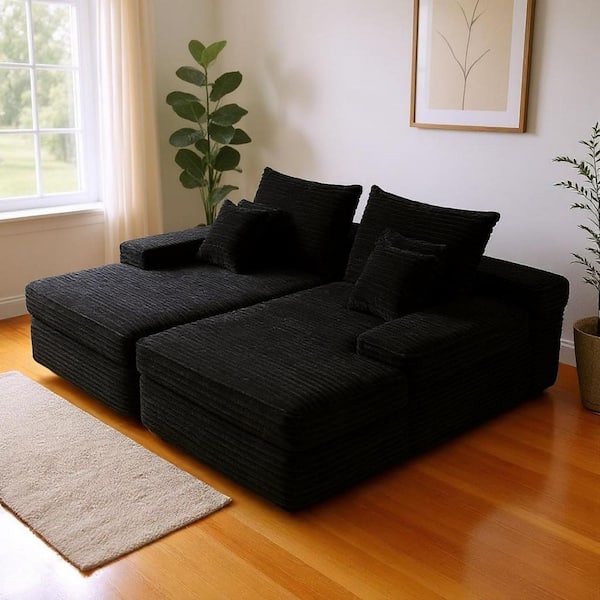 81.80 in. Square Arm Corduroy Modular Sofa Black