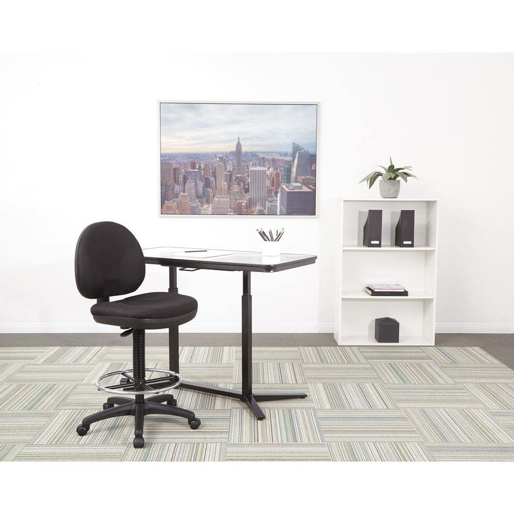 Black Metal Armless Fabric Drafting Chair