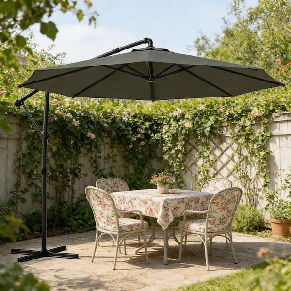 gray offset patio umbrella Domi 10'x10' Cantilever Umbrella, Aluminum Windproof Outdoor with 360Rotation, Square Sun Shade Umbrella for Outside Deck Backyard Garden Pool, : Patio, Lawn & Garden Inviting Retreat 9.8 ft. Steel Cantilever 0-90