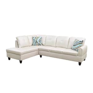 StarHomeLiving 25 in. W 2-piece Leather L Shaped Sectional Sofa in White