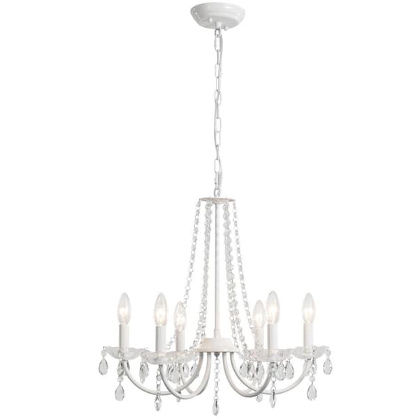 6-Light Shine White Classic Crystal Chandelier for Kitchen, Foyer, Living Room, Bedroom