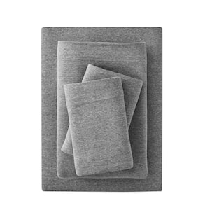 Jersey Knit Cotton Blend 4-Piece Full Sheet Set in Charcoal Heather