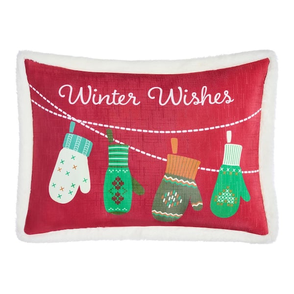 Home Accents Holiday 14 in. x 20 in. Hanging Mittens Holiday Lumbar Pillow