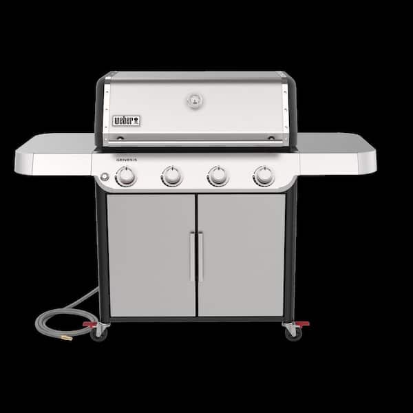 Genesis S-415 4-Burner Natural Gas Grill in Stainless Steel with Side Tables