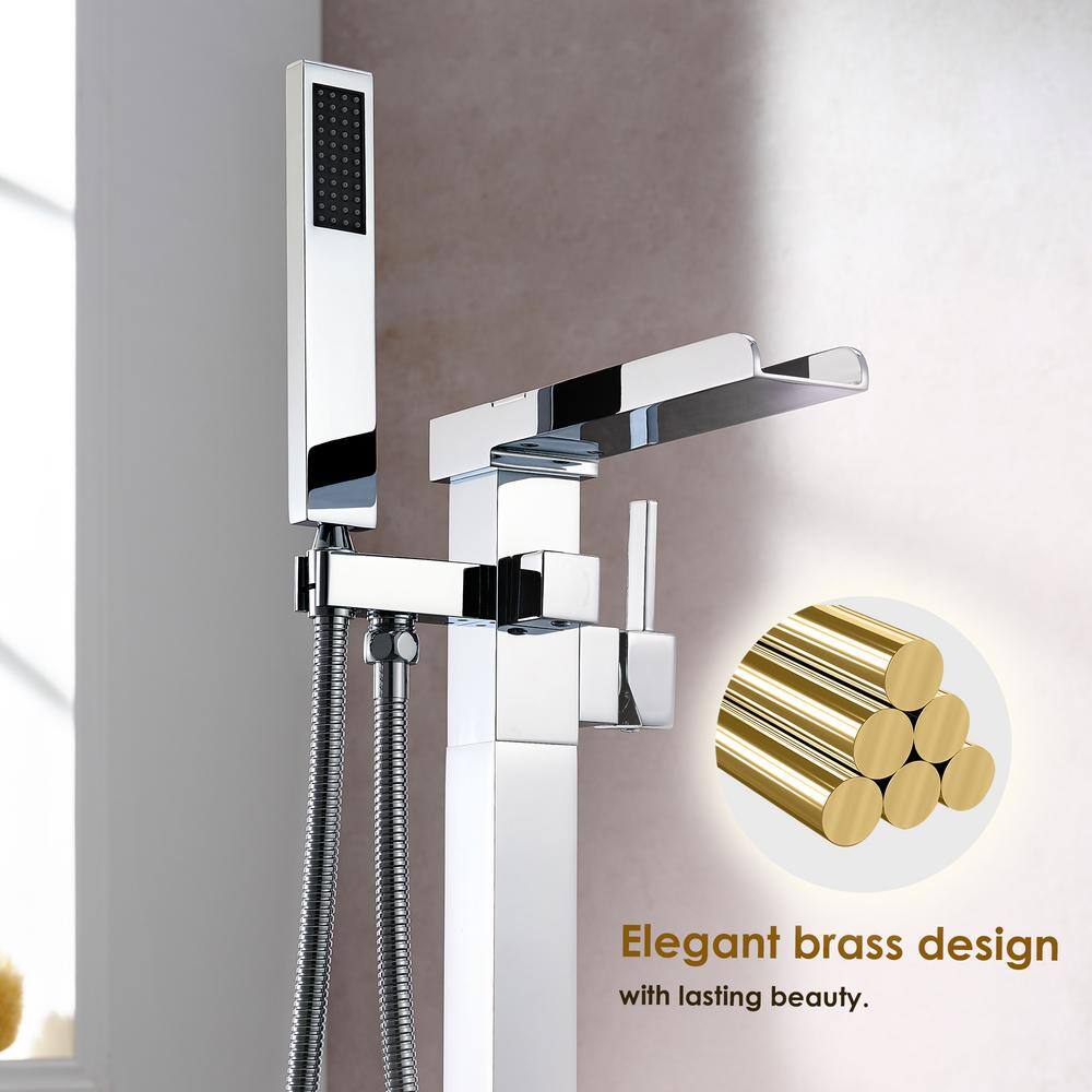 Polished Chrome Freestanding Tub Faucet with Hand Shower