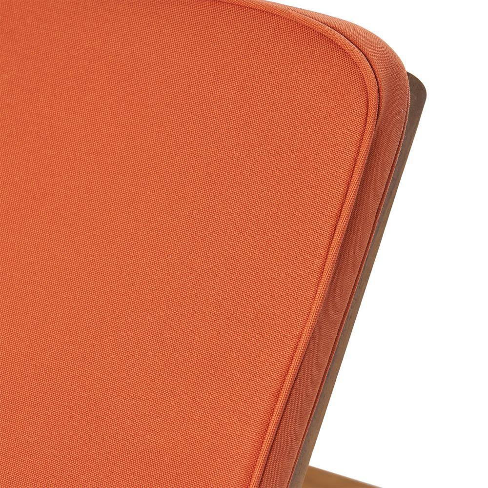 Teak Brown Outdoor Chaise Lounge with Rust Orange Cushions