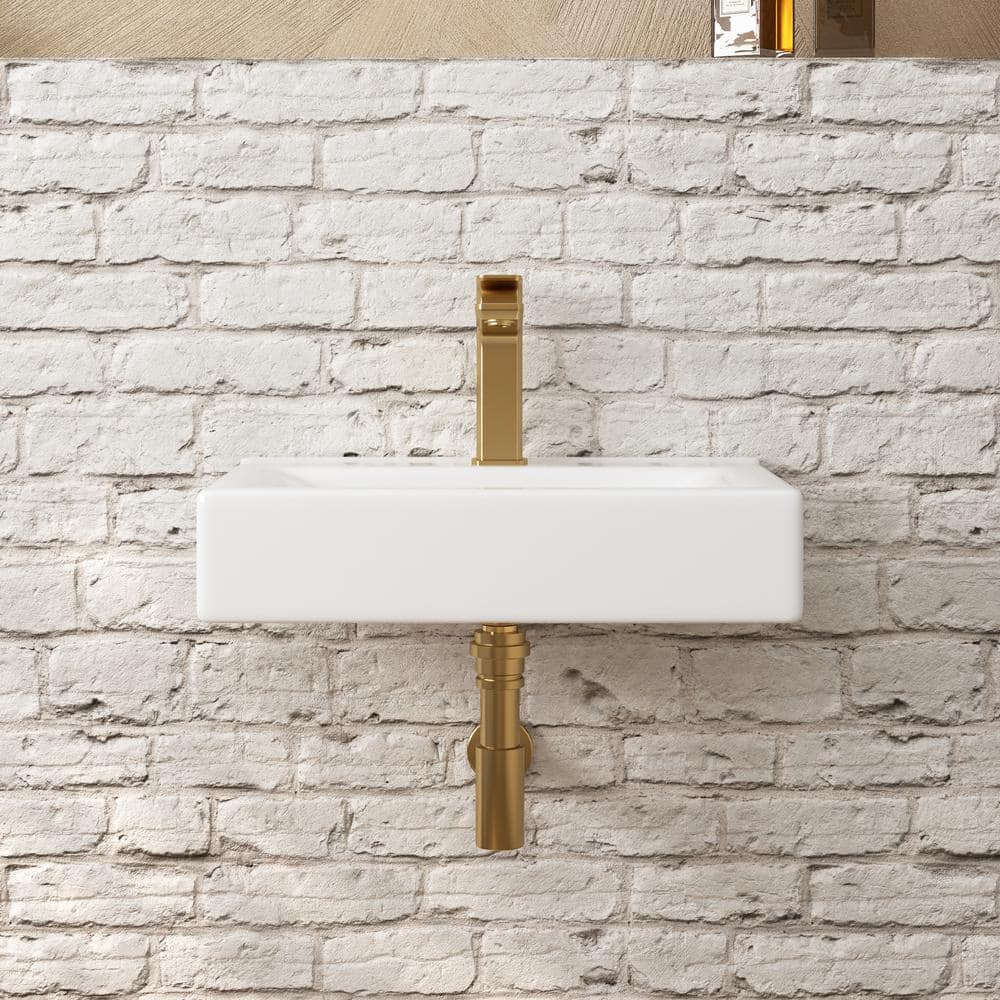 18'' White Ceramic Wall-Mount Bathroom Sink with Faucet Hole
