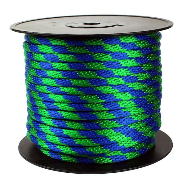 5/8 in. x 200 ft. Polypropylene Solid Braid Rope, Green and Blue
