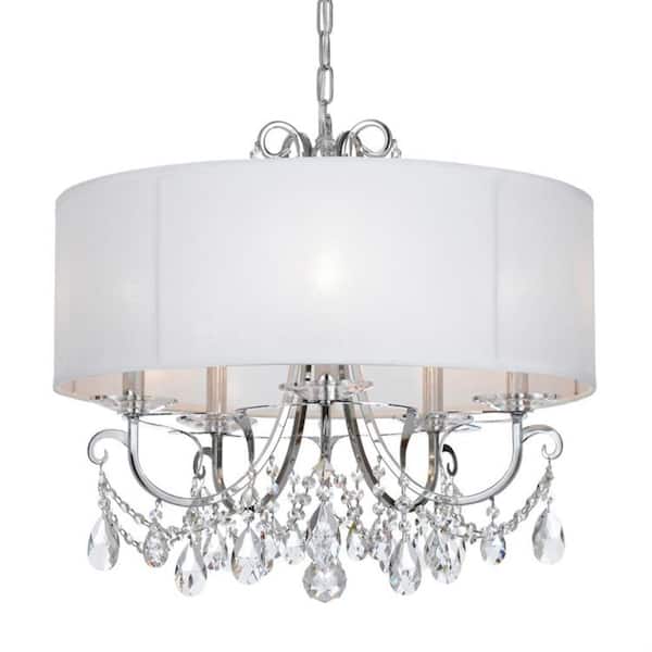 Crystorama Othello 5-Light Polished Chrome Shaded Chandelier with Silk Shade