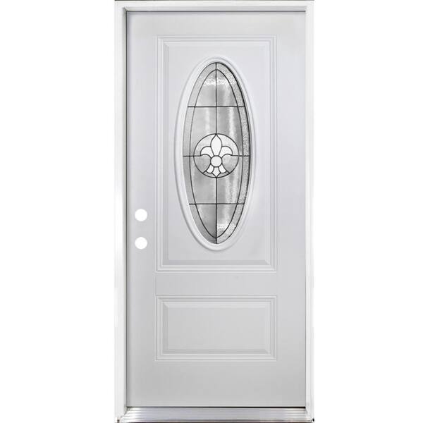 Steves & Sons 36 in. x 80 in. Element Series Trinity Right-Hand Inswing 3/4 Oval Lite Decorative White Primed Steel Prehung Front Door