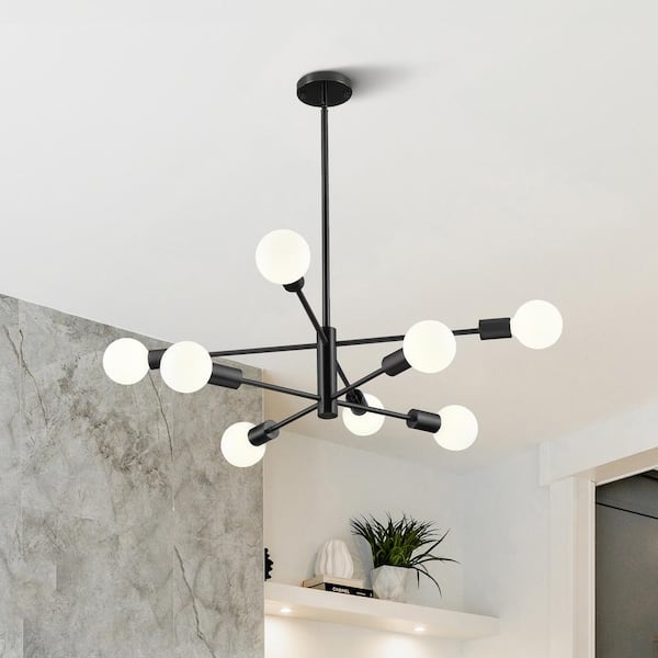 8-Light Black Modern Sputnik Chandelier for Dining Room with 4 Heights