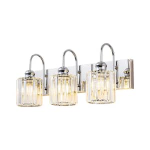 Mason 20.4 in. 3-Light Modern Glam Chrome Luxury Wall Sconce Linear Dimmable Vanity Light with Clear Crystal Shade