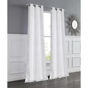 Madison White 3D Jacquard Threaded Lurex Textured Weaved Window Panel Pair 76 in. W x 96 in. L ( Set of 2)