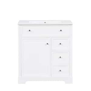 30 in. W x 18 in. D x 34 in. H Single Sink Freestanding Bath Vanity in White with White Ceramic Top