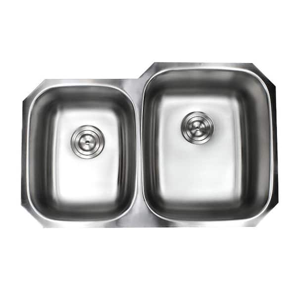 eModernDecor Undermount 16-Gauge Stainless Steel 32 in. x 20-3/4 in. x 9 in. 40/60 Offset Double Bowl Kitchen Sink