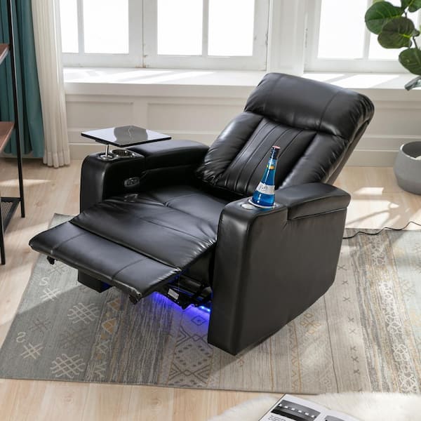Merax Black Faux Leather Standard (No Motion) Recliner with Swivel