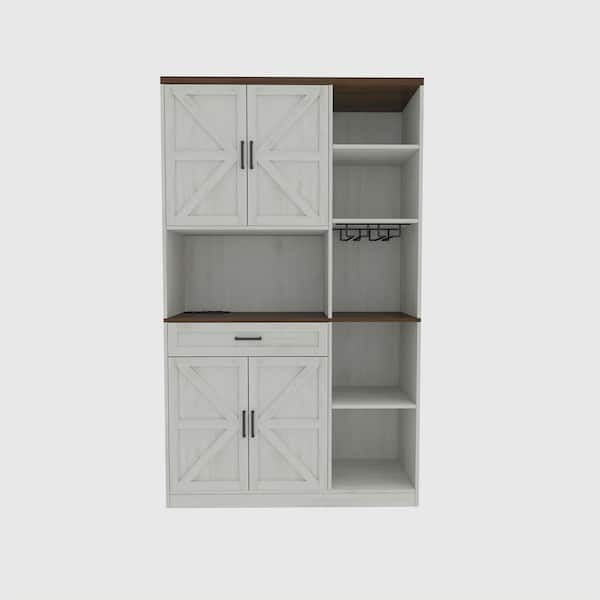 41.34 in. W x 15 in. D x 70.87 in. H Ready to Assemble Kitchen Pantry Cabinet in White with Socket and LED Light