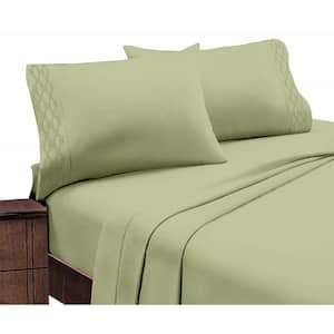 Home Sweet Home Extra Soft Deep Pocket Embroidered Luxury Bed Sheet Set - California King, Sage
