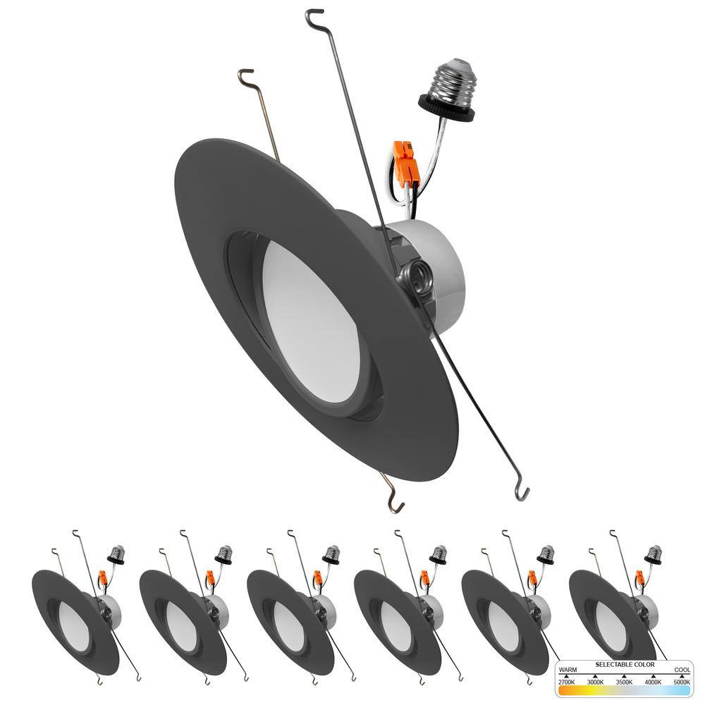 NuWatt 6 in. LED Black Adjustable Retrofit Recessed Housing 5 CCT 2700K5000K IC Rated Remodel