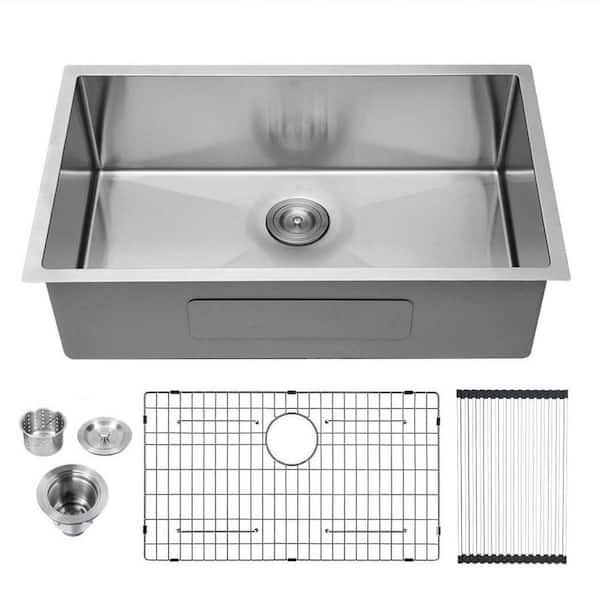 Magic Home 16-Gauge Stainless Steel 33 in. D Single Bowl Undermount Kitchen Sink