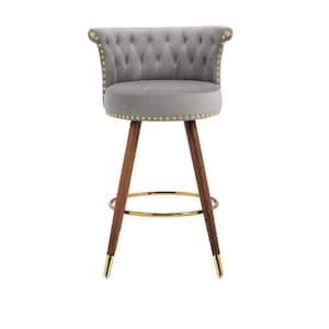 36 in. Low Back Wooden Frame Swivel Upholstered Bar Stool with Gray Velvet Seat (Set of 2)