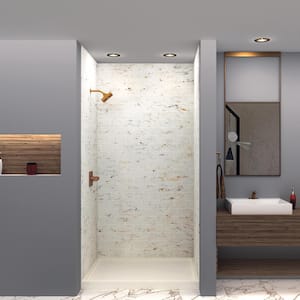 SaraMar 36 in. x 48 in. x 96 in. 3-Piece Easy Up Adhesive Alcove Shower Wall Surround in Biscotti Marble