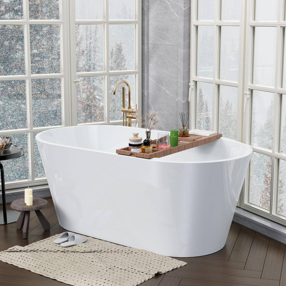 63'' Gloss White Freestanding Acrylic Soaking Bathtub