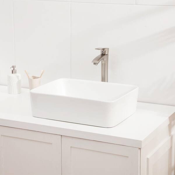 Aurora Decor 19 In L X 15 Rectangle Ceramic Bathroom Vessel Sink Porcelain White With Chrome Faucet Skslh24039ve - Decorative Ceramic Bathroom Sinks