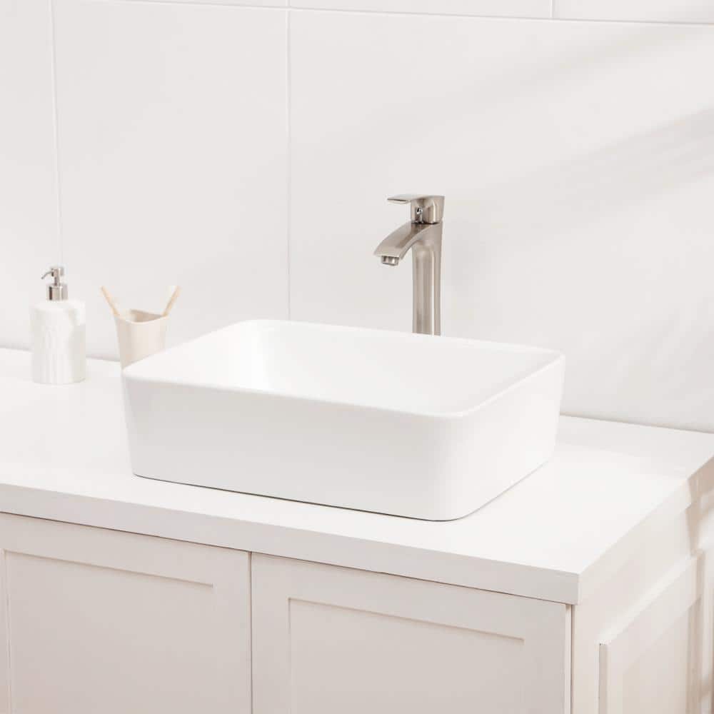 19 in. L x 15 in. W above Counter Ceramic Rectangle Bathroom Vessel Sink Wh