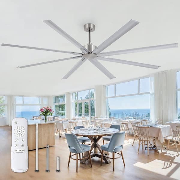 96 in. Integrated LED Indoor/Outdoor Brushed Nickel DC Motor Industrial Ceiling Fan with Light and Remote Control