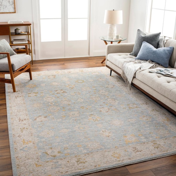 Livabliss Avant Garde 9 ft. x 12 ft. Blue Border Indoor Area Rug