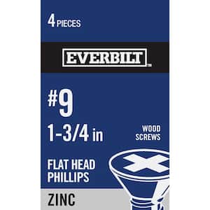#9 x 1-3/4 in. Zinc Plated Phillips Flat Head Wood Screw (4-Pack)