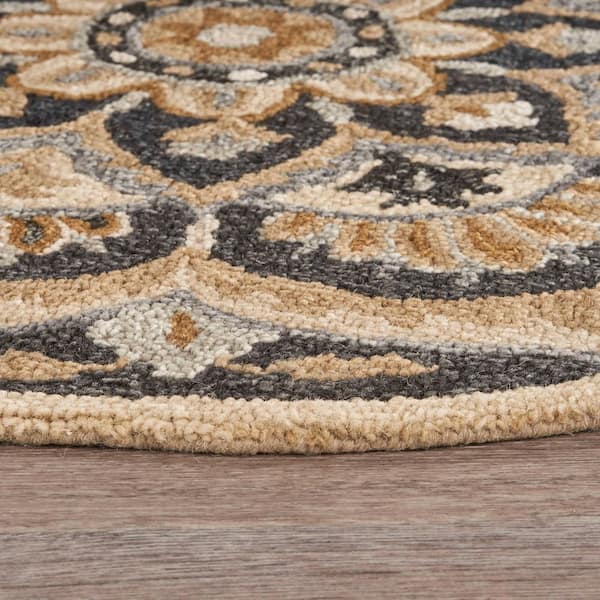 Daliah Mandala Black 4 ft. x 4 ft. Round Geometric Indoor Area Rug
