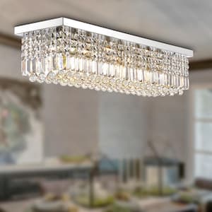 40 in. 8-Light Chrome Rectangular Flush Mount Chandelier Modern Crystal for Dining Room