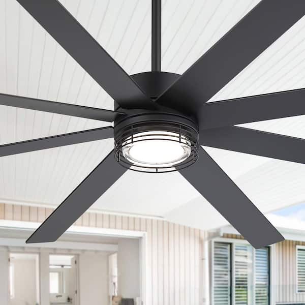 Payne 72 in. Black Standard Ceiling Fan with Integrated LED, Downrod, Black/Brown Blade and Remote Included
