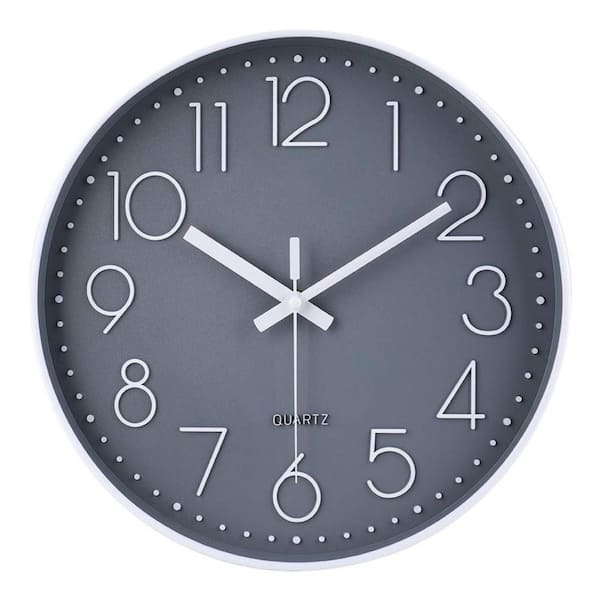 Afoxsos 12 in. Modern Non-Ticking Silent Battery-Operated Round Wall Clock, Simple Style Decor for Home, School and Office, Gray