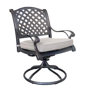 Garden Black Aluminum Outdoor Patio Dining Swivel Rocker Dining Chairs with Sand Dollar Cushion (2-Pack)
