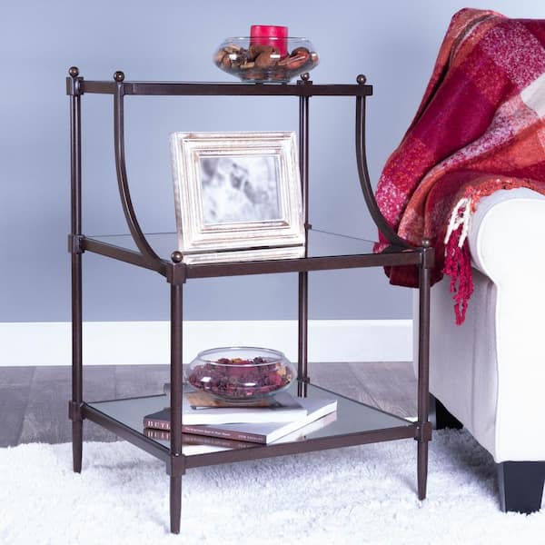 Peninsula 20 in. W Bronze Rectangular Mirrored Glass & Iron End  Table