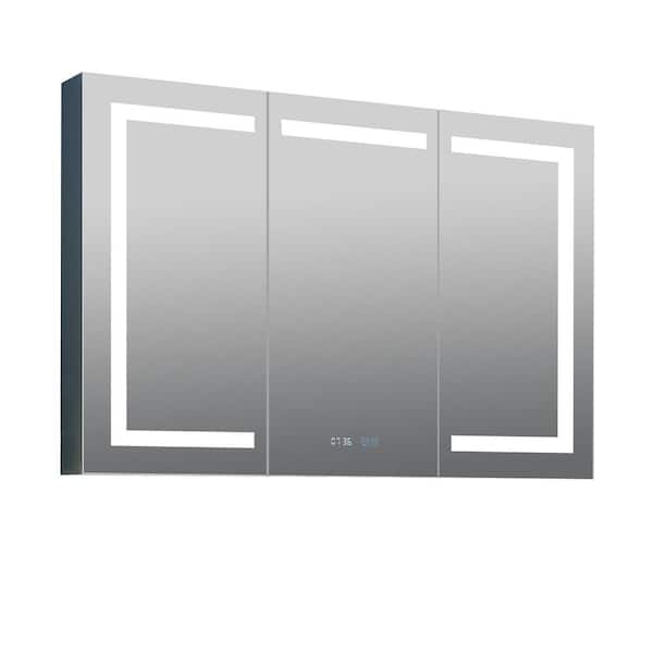 Cesicia 48 in. W x 32 in. H Rectangular Surface or Recessed Mount Dimmable Three Doors Bathroom Medicine Cabinet with Mirror