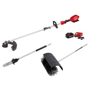 M18 FUEL 18V Lithium-Ion Brushless Cordless QUIK-LOK String Trimmer 8Ah Kit w/M18 Bristle Brush & Pole Saw Attachments