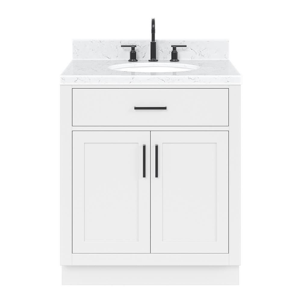White Freestanding Single Bathroom Vanity with Carrara Quartz Top