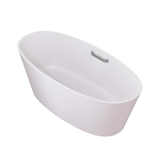 63 in. x 29 in. Solid Surface Flatbottom Freestanding Soaking Bathtub with Center Drain in Matte White