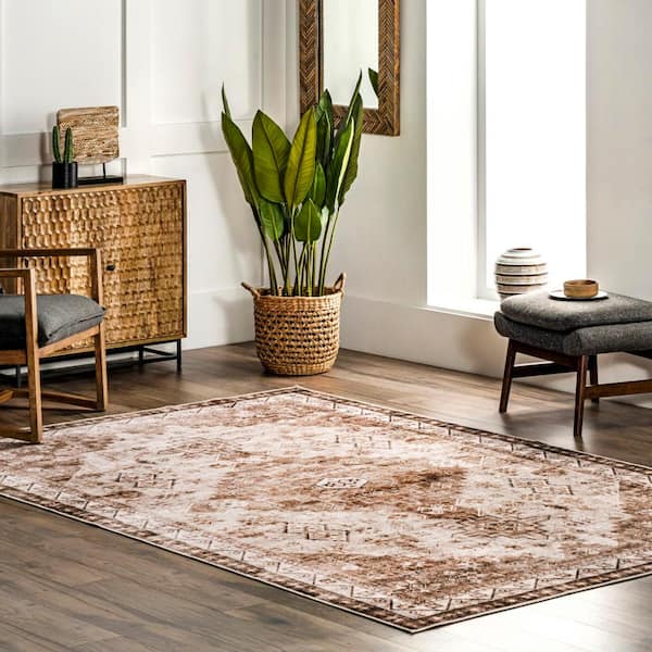 Jessamine Geometric Machine Washable Beige 6 ft. x 9 ft. Area Rug