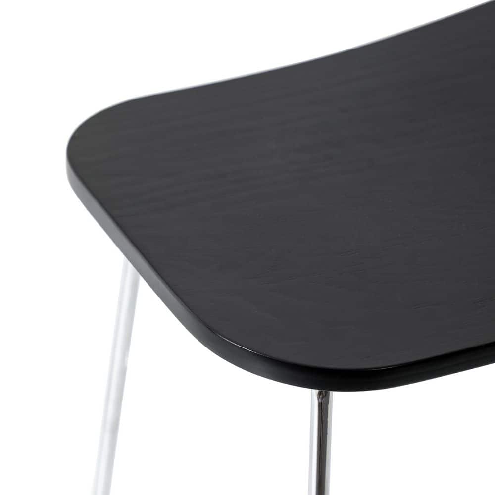 Melrose Black Wood Saddle Style Counter Stools with Chrome Iron Base, Set of 2